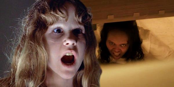 Custom image of Regan screaming in the Exorcist and the new girl under the bed in Exorcist the Believer